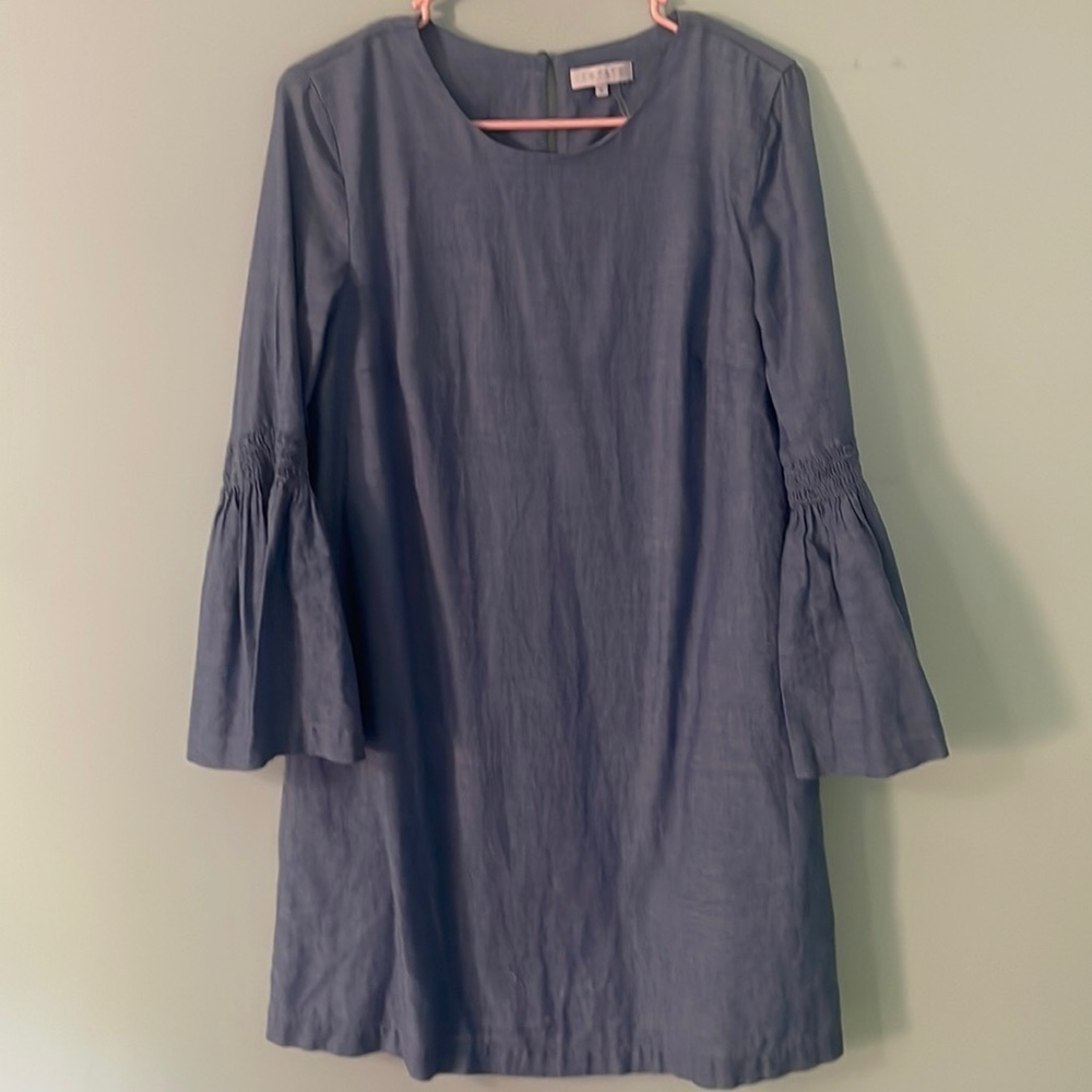 1.‎ State shift dress with beautiful bell sleeves. Size small. Blue dress